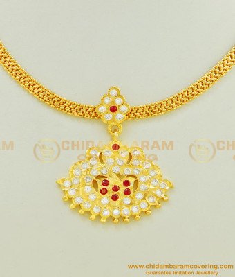 NLC470 - Five Metal White and Ruby Stone Attigai Necklace One Gram Gold Impon Attigai Online