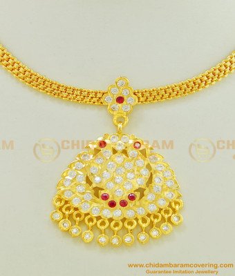 NLC472 - Beautiful Peacock Design Big Dollar Impon Attigai Wedding Impon Necklace Online