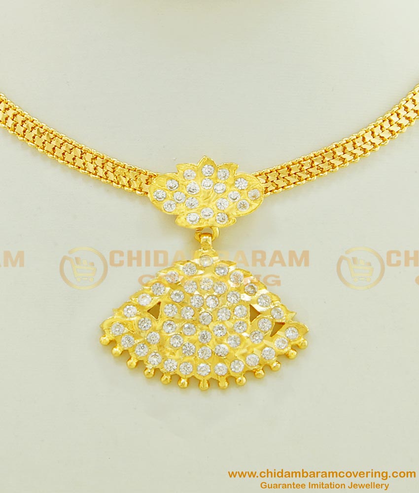 NLC473 - Stunning Gold Full White Stone Attigai Necklace Buy Indian Jewellery Collections Online