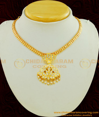 NLC478 - Beautiful Full White Stone Dollar with Heart Design Chain Gold Design Attigai Necklace Online 