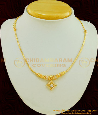 NLC484 - Latest Collection First Quality American Diamond Simple Roll Chain Necklace Online