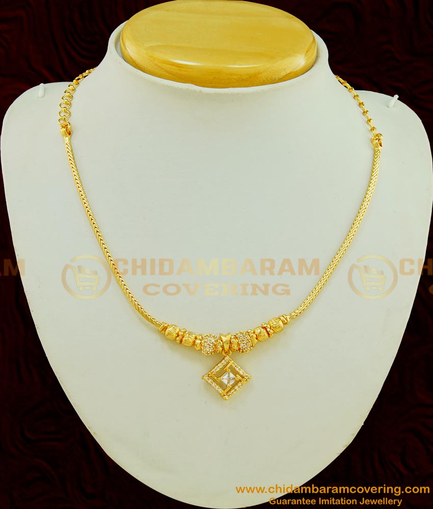 NLC484 - Latest Collection First Quality American Diamond Simple Roll Chain Necklace Online