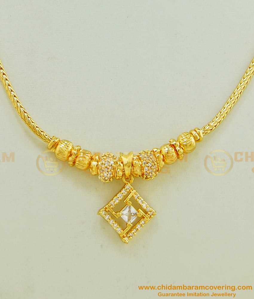 NLC484 - Latest Collection First Quality American Diamond Simple Roll Chain Necklace Online