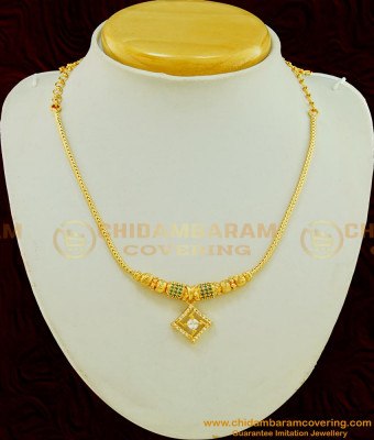 NLC486 - Gorgeous Look Stunning Gold Emerald Stone Simple Design Necklace