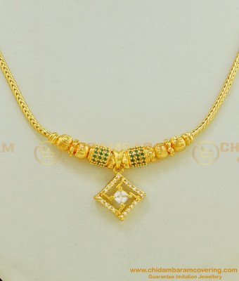 NLC486 - Gorgeous Look Stunning Gold Emerald Stone Simple Design Necklace