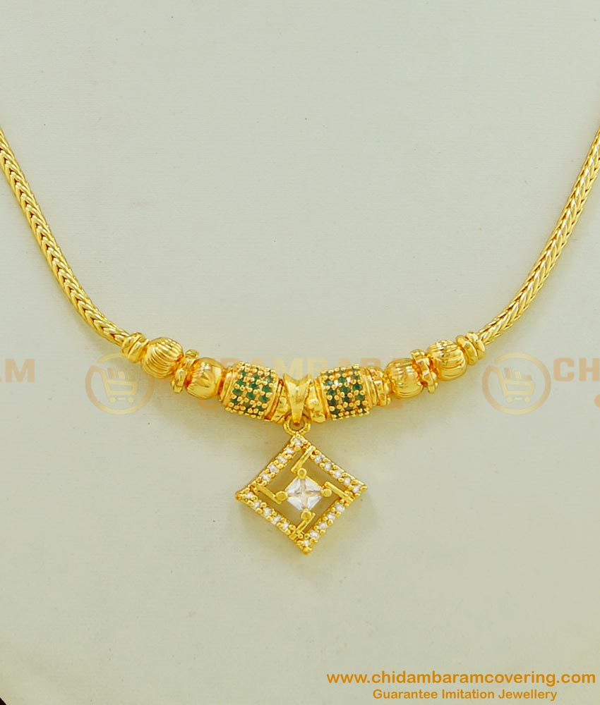NLC486 - Gorgeous Look Stunning Gold Emerald Stone Simple Design Necklace
