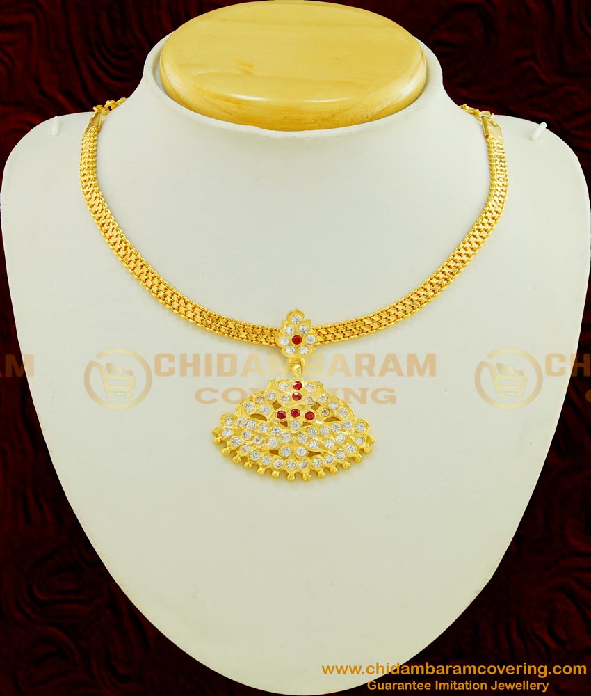 NLC487 - South Indian Style Impon Attigai Necklace One Gram Gold Five Metal Jewellery Online