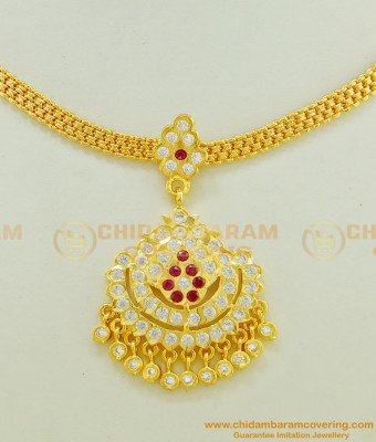 NLC489 - Wedding Impon Necklace Red and White Stone Gold Impon Attigai Collections 