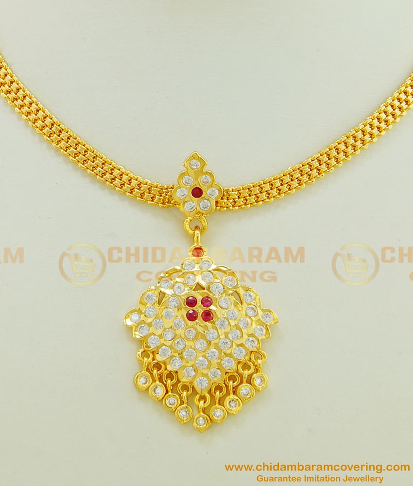 NLC490 - Latest Micro Gold Plated Impon Stone Attigai Necklace Imitation Jewellery Online
