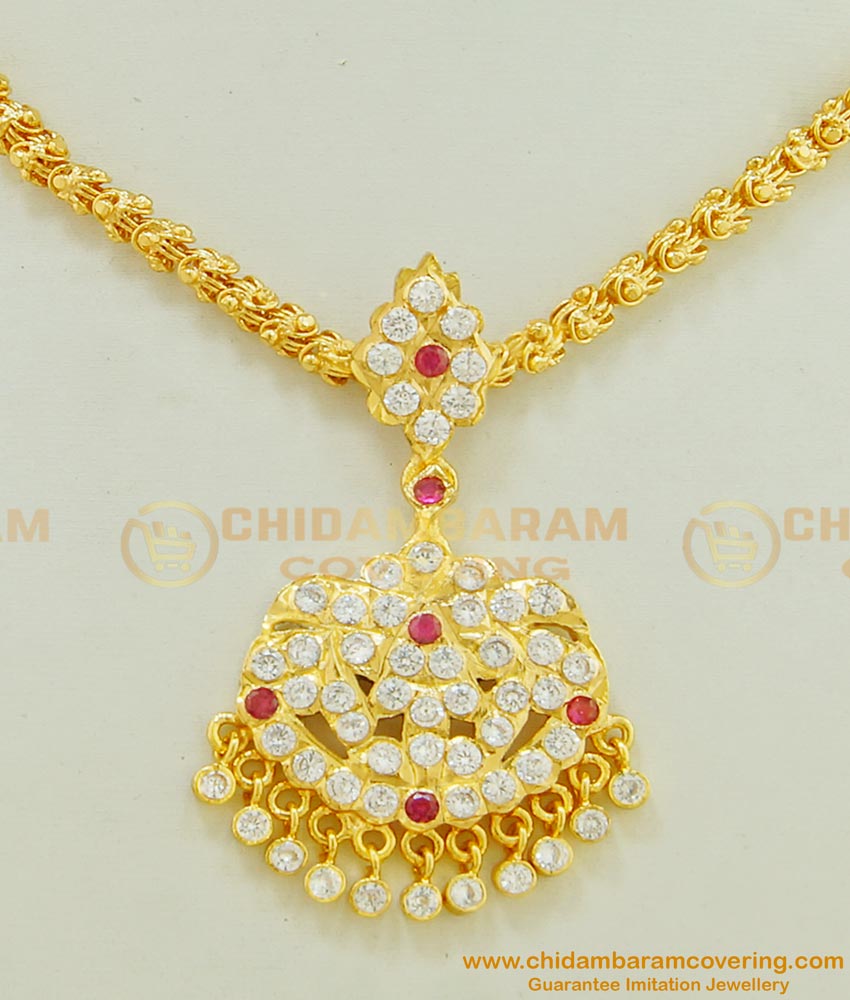 NLC491 - Impon Gold Finish Stone Peacock Dollar with Chain Design Attigai Necklace for Women