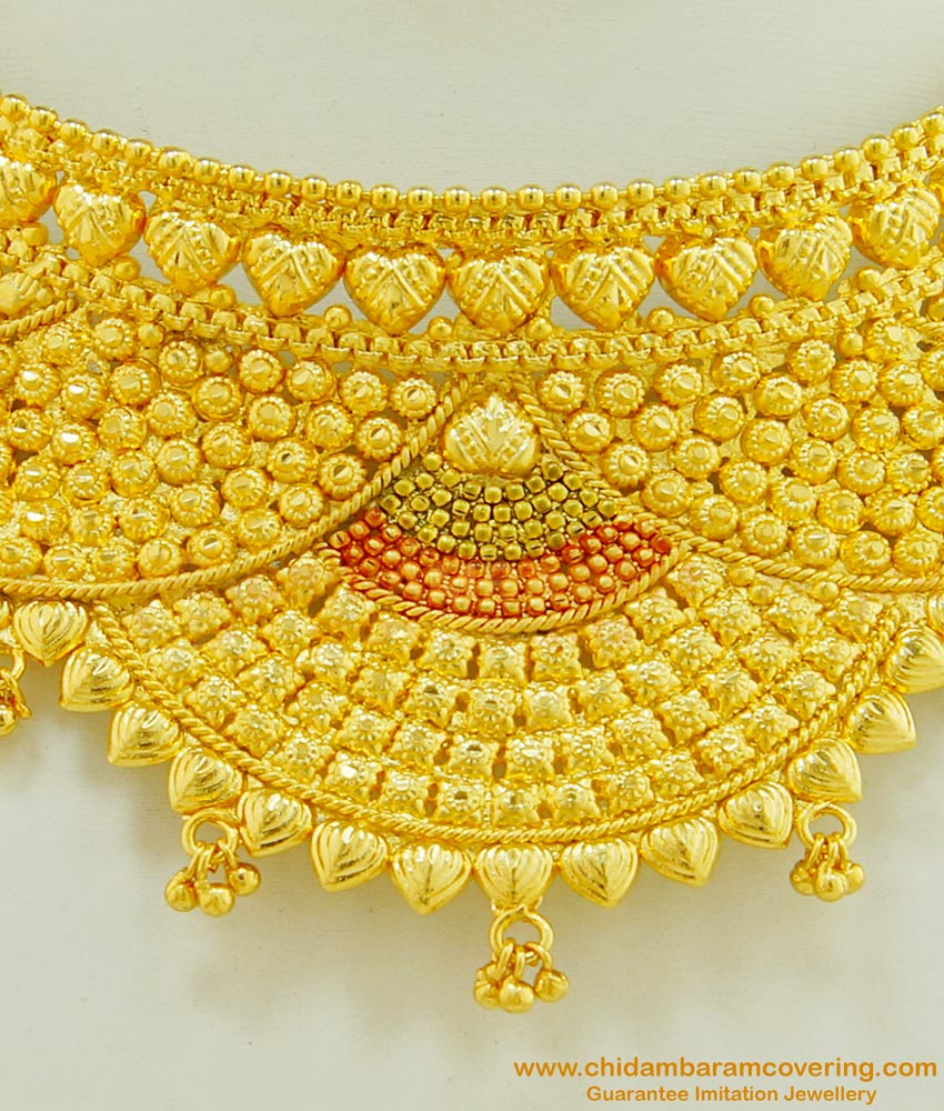 NLC493 - Latest Real Gold Choker Design Gold Plated Enamel Bombay Choker Necklace for Wedding