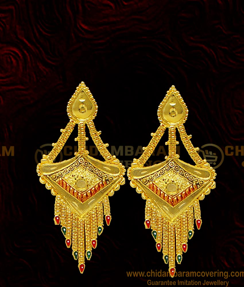 NLC495 - Traditional Gold Choker Design Forming Gold Plated Necklace with Long Earring Indian Choker Necklace Set 