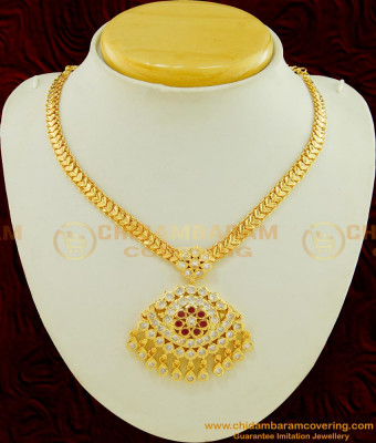 NLC496 - Beautiful Design Ad Stone Big Dollar Impon Attigai Necklace Online