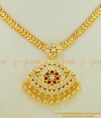 NLC496 - Beautiful Design Ad Stone Big Dollar Impon Attigai Necklace Online