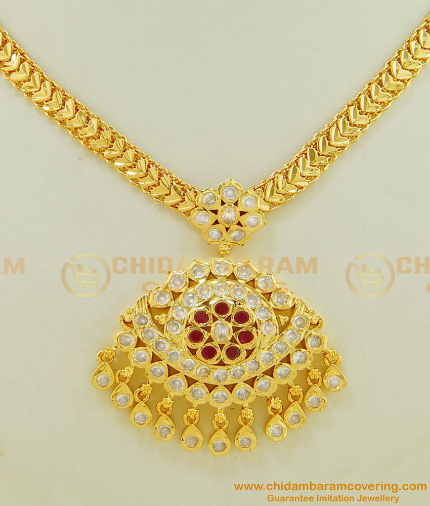 NLC496 - Beautiful Design Ad Stone Big Dollar Impon Attigai Necklace Online