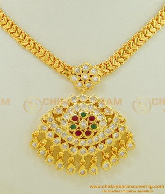 NLC497 - Traditional Gold Plated Ad Stone Big Dollar Impon Attigai Necklace Online