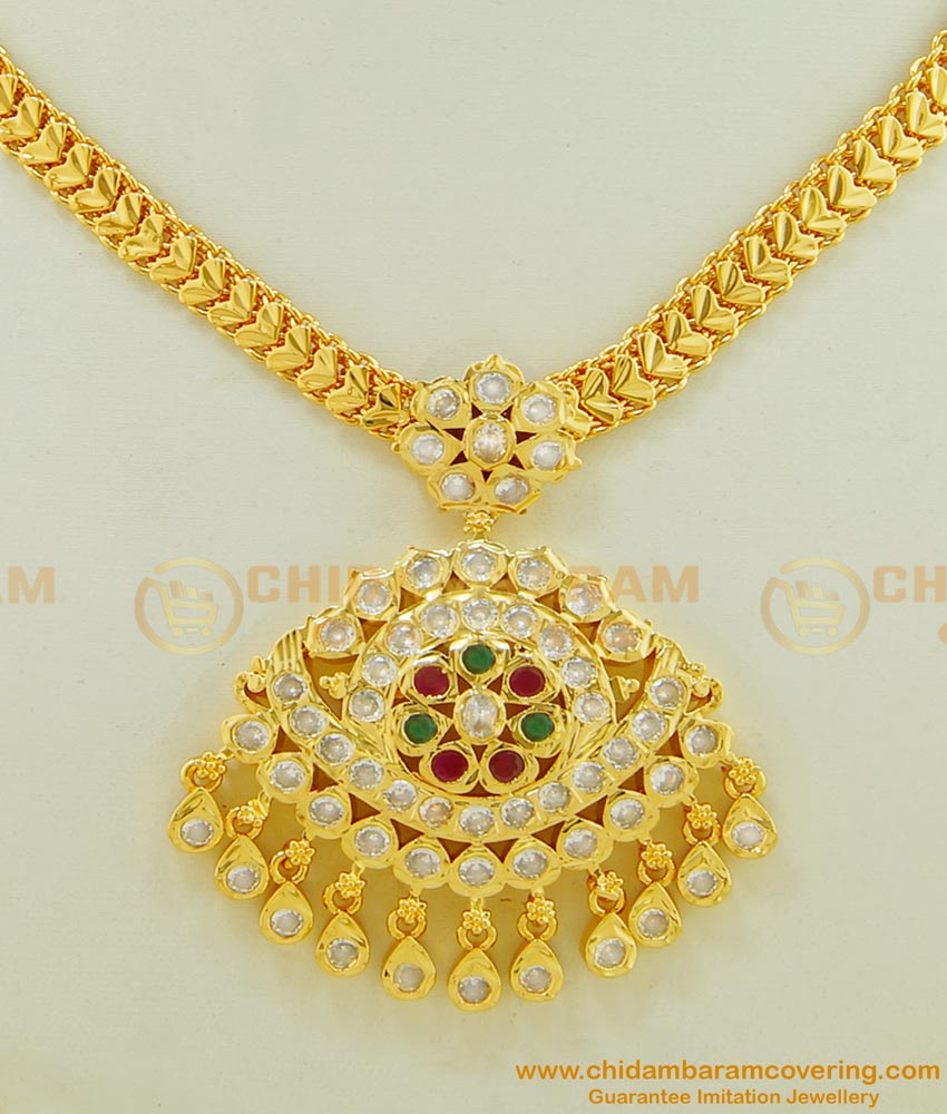 NLC497 - Traditional Gold Plated Ad Stone Big Dollar Impon Attigai Necklace Online