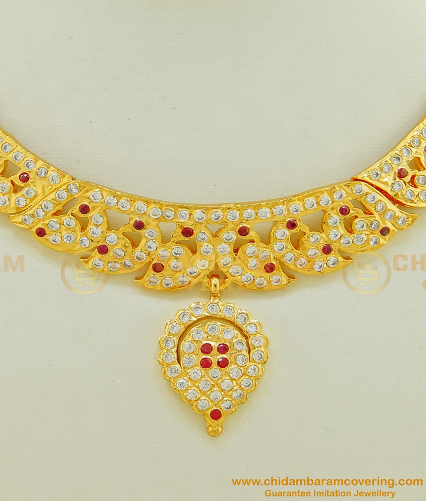 NLC502 - Getti Metal Gold Attigai Design Full Peacock Design Impon Attigai Necklace 
