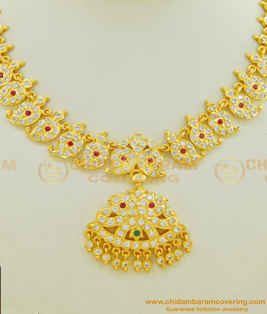NLC503 - Grand Look Impon Gold Attigai Design Full Mango Design Impon Attigai Necklace For Wedding