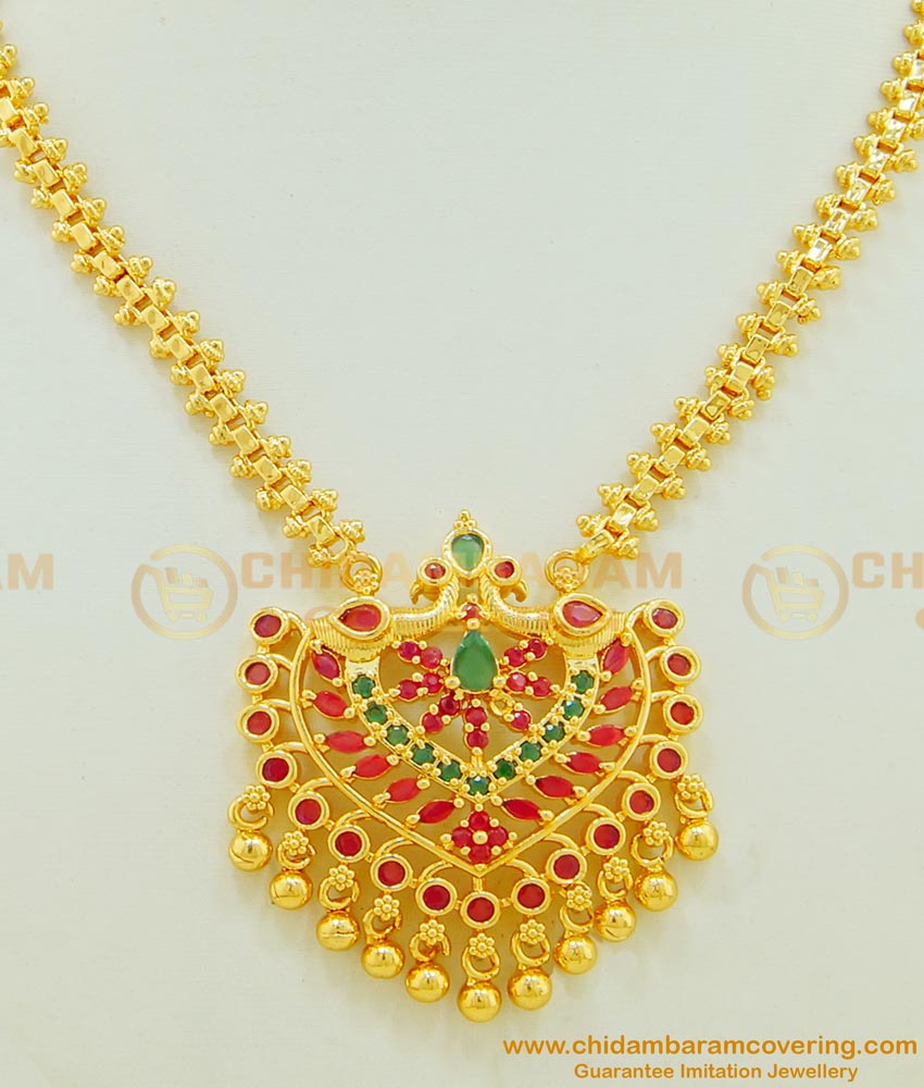 NLC504 - Latest Ad Multi Stone Peacock Design One Gram Gold Plated Necklace Buy Online