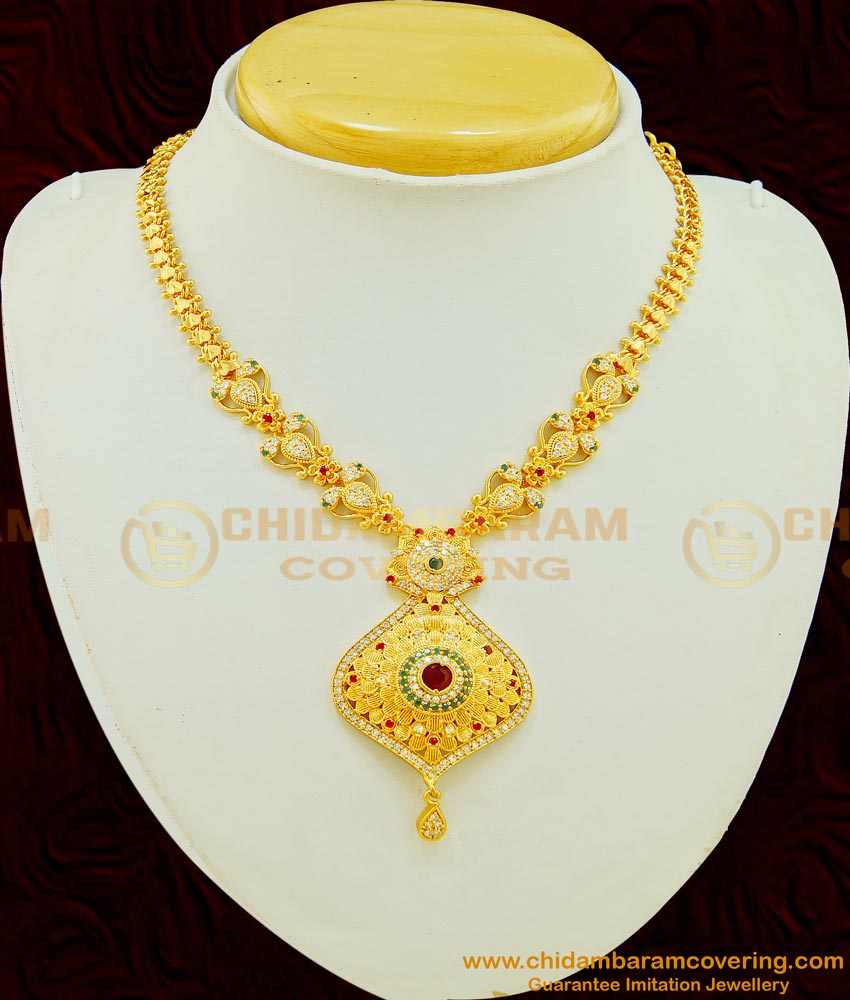 NLC505 - Elegant Modern Gold Necklace Design Multi Ad Stone Designer Necklace 