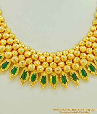 NLC508 - Most Beautiful Full Green Nagapadathali Palakka Choker Necklace Kerala Jewellery for Wedding