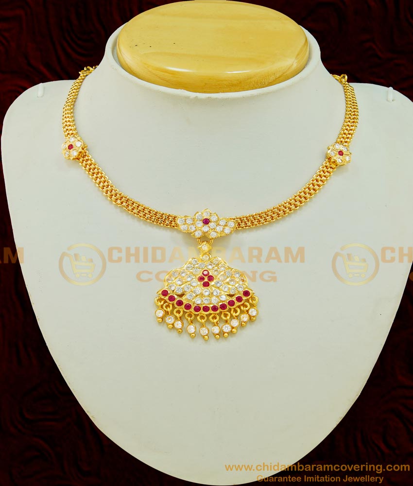 NLC510 - Thick Metal Flower Stone Attigai Design Guarantee Necklace Buy Online
