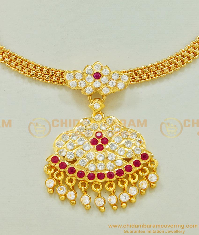 NLC510 - Thick Metal Flower Stone Attigai Design Guarantee Necklace Buy Online