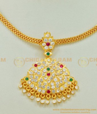 NLC512 - Impon Multi Ad Stone Big Dollar Attigai Necklace Traditional Jewellery Online