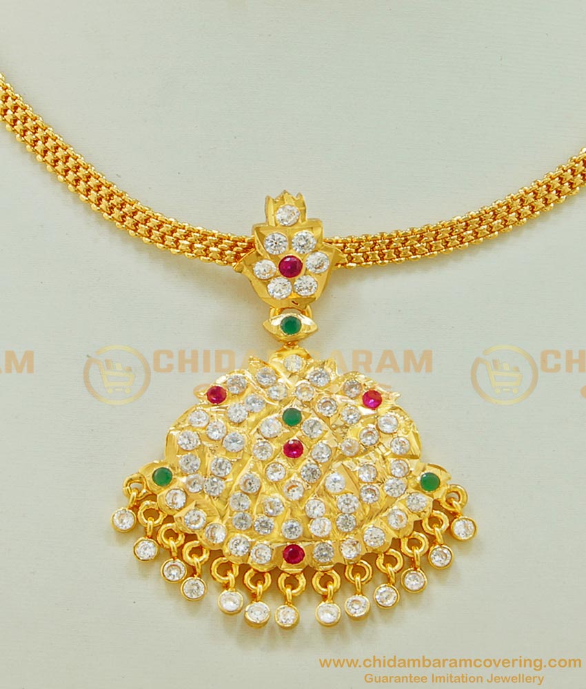 NLC512 - Impon Multi Ad Stone Big Dollar Attigai Necklace Traditional Jewellery Online
