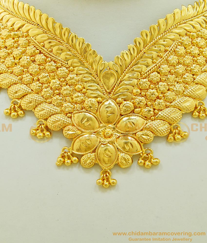 NLC518 - Modern Simple Gold Choker Necklace Design Gold Plated Bridal Choker Necklace Online 