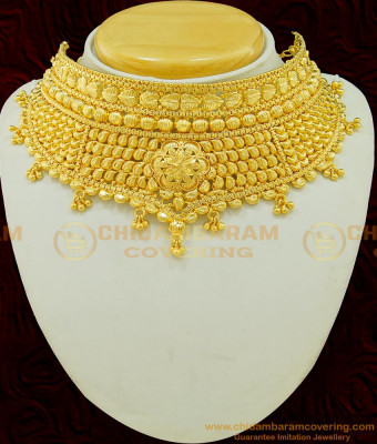 NLC519 - Latest Marriage Gold Choker Necklace Design Gold Plated Choker Necklace Online 