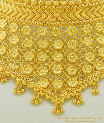 NLC520 - Stunning Gold Beautiful Flower Design Modern Indian Bridal Choker Necklace for Lehenga  