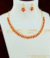 NLC522 - Simple Ruby Stone Party Wear Necklace Gold Plated Ruby Stone Necklace Set Online