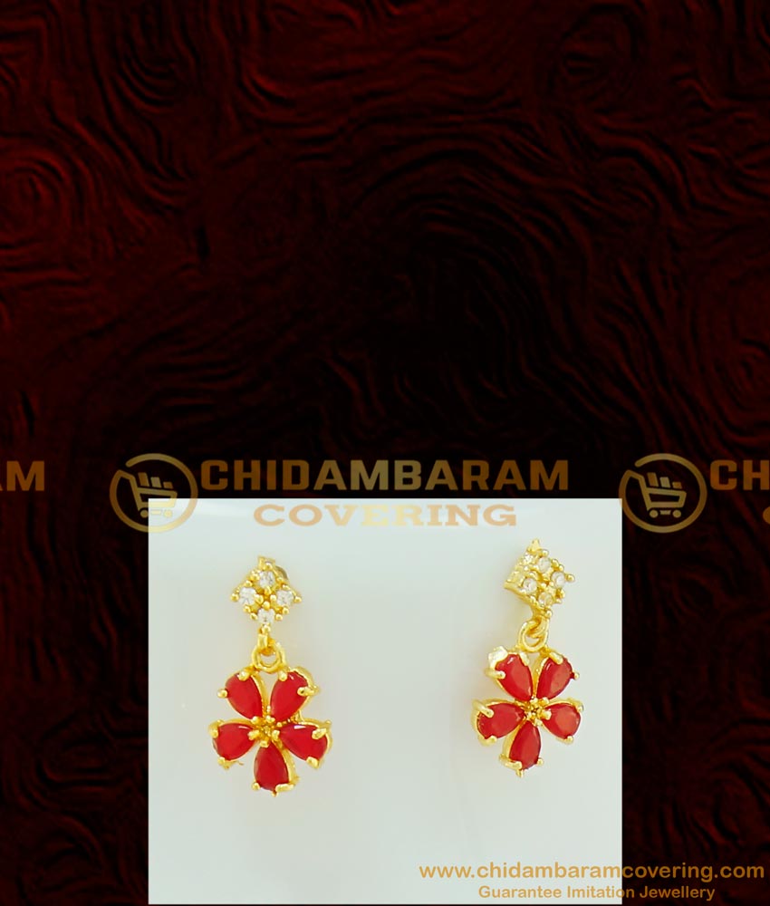 NLC522 - Simple Ruby Stone Party Wear Necklace Gold Plated Ruby Stone Necklace Set Online