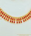 NLC523 - One Gram Gold Ruby Stone Necklace with Earring Party Wear Full Ruby Red Stone Necklace Set 