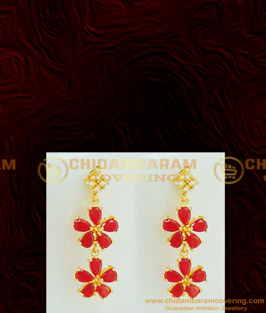NLC523 - One Gram Gold Ruby Stone Necklace with Earring Party Wear Full Ruby Red Stone Necklace Set 
