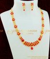 NLC525 - Elegant Flower Design U Shape American Diamond Gold Ruby Stone Necklace Earring Combo Set at Low Price
