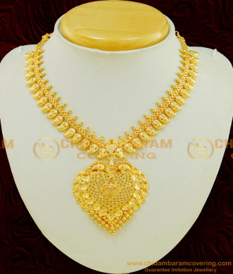 NLC526 - One Gram Gold Plated New Mango Chain with Heart Design Big Dollar Necklace for Wedding