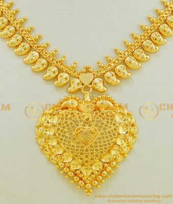 NLC526 - One Gram Gold Plated New Mango Chain with Heart Design Big Dollar Necklace for Wedding