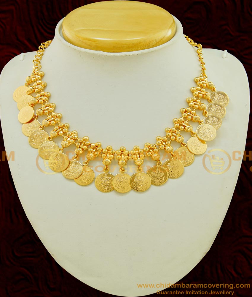 NLC538 - New Model One Gram Gold Plated Handmade Hanging Lakshmi Coin Necklace Designs Online