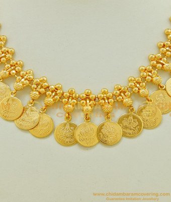 NLC538 - New Model One Gram Gold Plated Handmade Hanging Lakshmi Coin Necklace Designs Online