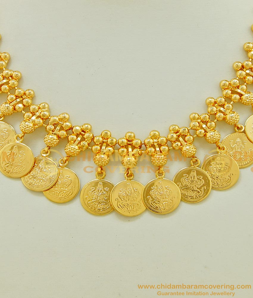 NLC538 - New Model One Gram Gold Plated Handmade Hanging Lakshmi Coin Necklace Designs Online