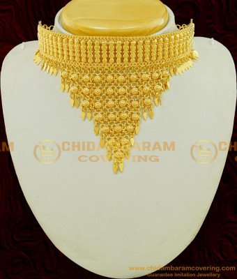 NLC539 - Kerala Style Gold Design Shiny Hanging Net elakkathali Necklace Design Indian Bridal Jewelry