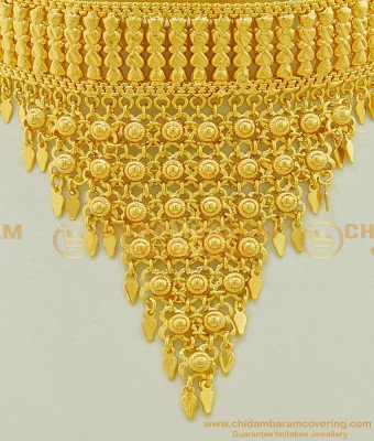 NLC539 - Kerala Style Gold Design Shiny Hanging Net elakkathali Necklace Design Indian Bridal Jewelry