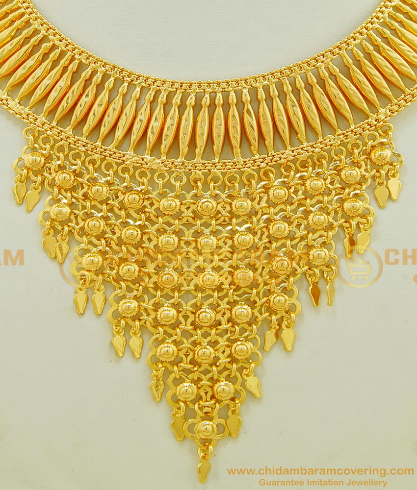NLC540 - Kerala Gold Inspired Choker Elakkathali Gold Necklace Buy Kerala Jewellery Online