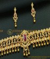 NLC543 - Party Wear Sparkling White and Ruby Stone Peacock Design Modern Choker Necklace Set for Lehenga 