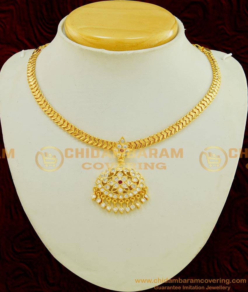 NLC546 - Beautiful Flower Design Dollar With Heart Model Chain Impon Attigai Necklace for Women 