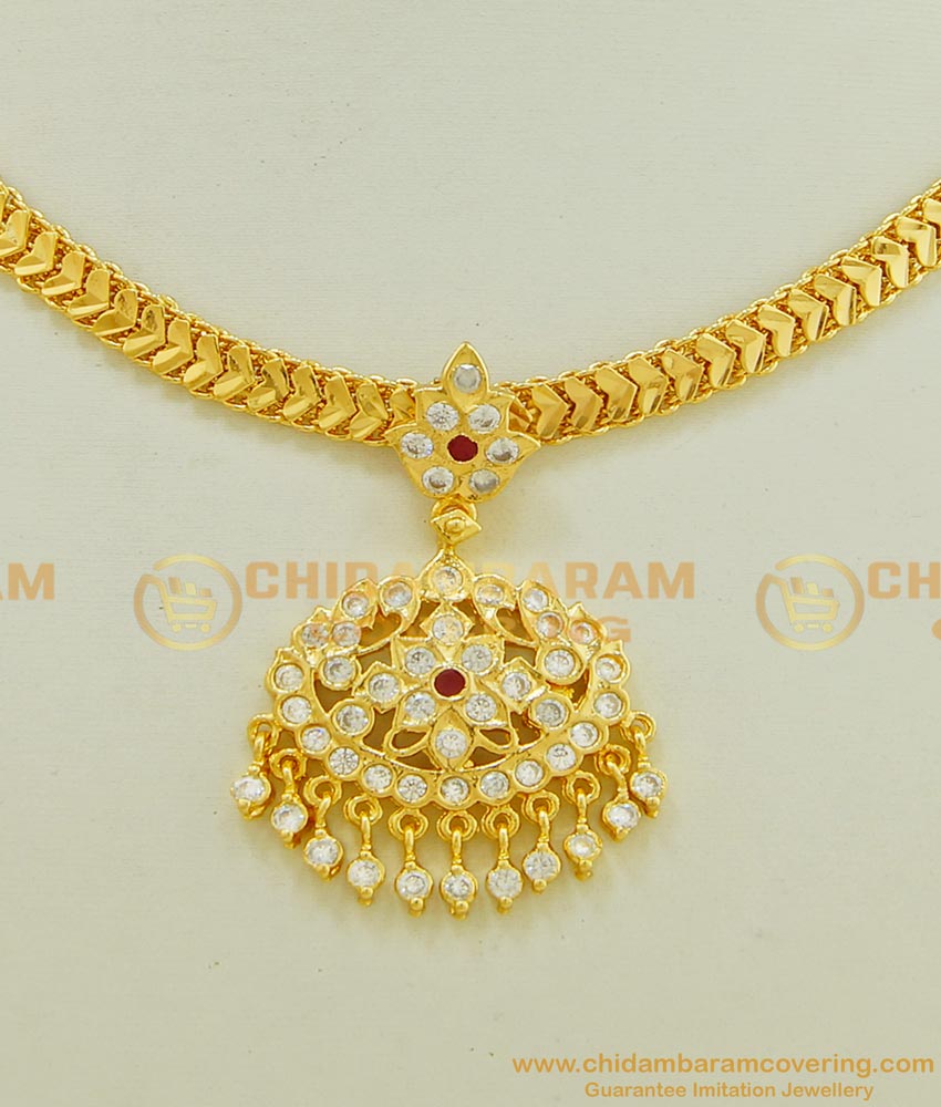 NLC546 - Beautiful Flower Design Dollar With Heart Model Chain Impon Attigai Necklace for Women 