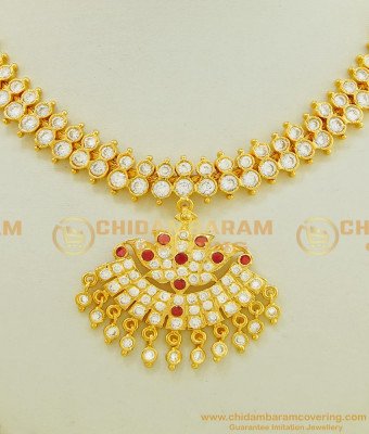 NLC549 - New Arrival Wedding Collection Impon Lotus Design Dollar with Double Line Full Stone Attigai Necklace for Bride  
